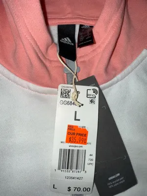 Adidas Cropped Hoodie Size L White Glory Pink thumbnail 2