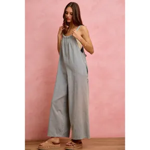 SO ME Wide Leg Lightweight Denim Overalls - Light Denim - Medium thumbnail 14