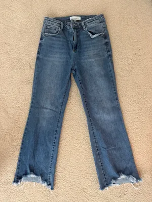 Womens Risen Blue Ankle-Length Frayed Hem Jeans thumbnail 2