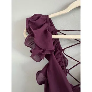 NWT Lulus Soiree Celebration Purple Ruffled Lace-Up Maxi Dress Size XS thumbnail 9
