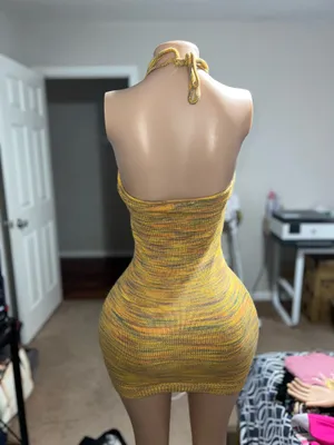 Yellow and orange mini bodycon crochet dress #bodycon #minidress thumbnail 5