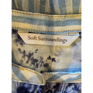 Soft Surroundings‎ Shirt Women Medium Blue Floreale Striped Popover Linen Top thumbnail 11