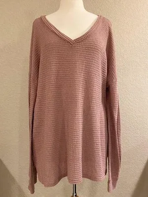 Jodifl Mauve Long Sleeve Waffle Crewneck Top XXL thumbnail 1