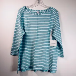 Croft & Barrow Aqua Blue White Striped Boatneck 3/4 Sleeve Top XL WC81K020RR thumbnail 2