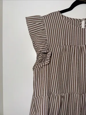 En Saison Women's Brown & White Striped Tiered Ruffle Dress thumbnail 4