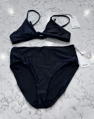NWT Quince Black Knot Tie Bikini Top & Italian High Waist Bottom Set Size Large thumbnail 1
