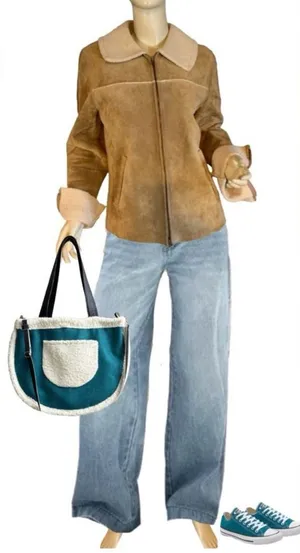 Vintage Y2k Gap Tan Suede And Cream Faux Shearling Lined Jacket (M) thumbnail 1