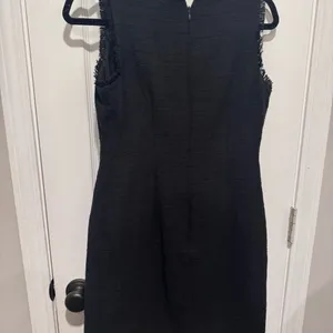 Karl Lagerfeld Paris Black Tweed Sheath Dress Size 6 Fringe Trim Pockets thumbnail 4