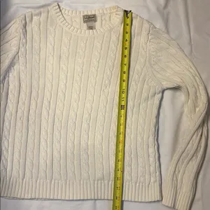 L.L. Bean Collegiate Preppy Women's Cream Cable Crewneck Sweater SZ M 100%Cotton thumbnail 4