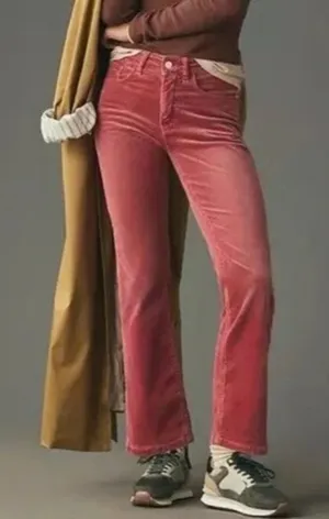 Anthropologie Pilcro Yaya Mid Rise Corduroy Cropped Flare Jeans Pink Rose 29 thumbnail 1