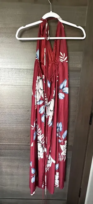 Floral red & blue Halter slit maxi dress thumbnail 3
