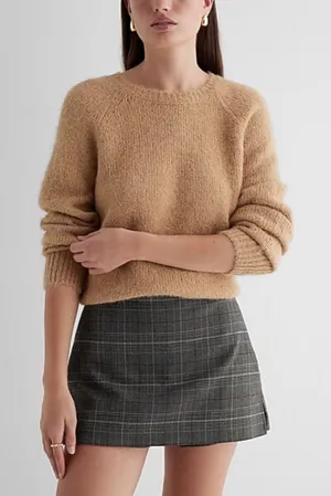 Express Camel Fuzzy Knit Wool Blend Crewneck Old Money Sweater Medium thumbnail 1