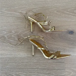 PrettyLittleThing RIng Detail Lace Up Strappy Pointed Toe Heels Size US 10 Gold thumbnail 2