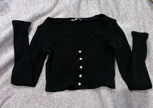 Reformation Black Cardigan with Pearl Buttons thumbnail 1