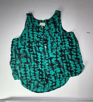 Kirra Teal and Black Abstract Button-Front Tank Top see description thumbnail 1