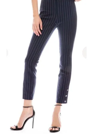 Rag & Bone Simone Cropped Side Snap Pants Women's Size 4 Navy Red Pinstripe thumbnail 1