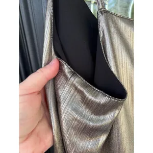 Bishop + Young Gold Silver Metallic Pleated V-Neck Camisole Cami Top Size Medium thumbnail 8