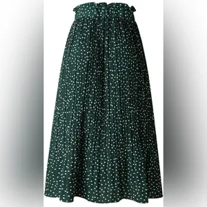 Exlura Women’s High Waist Green White Polka Dot Pleated Midi Swing Skirt Size XL thumbnail 6