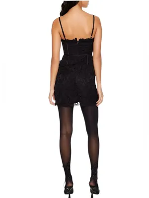 Forever 21 Eyelash Lace Bow Mini Dress Black Spaghetti Strap NWT Size XL thumbnail 3