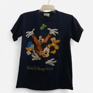 Vintage Disney World Mickey Mouse Goofy Donald Duck Pluto Navy Blue Graphic tee Tshirt Top Blouse Short Sleeve 100% Cotton Crew neck thumbnail 1