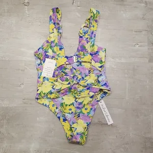 💕FOR LOVE AND LEMONS Daffodil One-Piece Swimsuit Sunny Neon Floral Print S NWT thumbnail 15