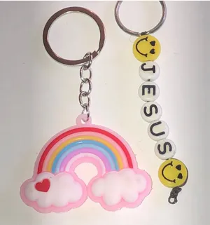 Rainbow and Smiley Jesus Boho Keychain Set Pink thumbnail 1