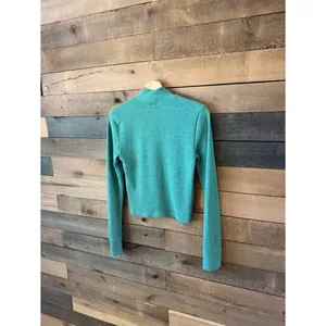 American Eagle Ribbed Mock Neck Long Sleeve Crop Top Teal Green thumbnail 8