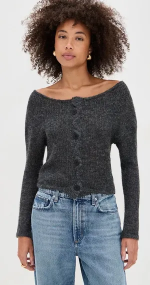 Lioness Margaux Knit Cardigan Color Charcoal thumbnail 1