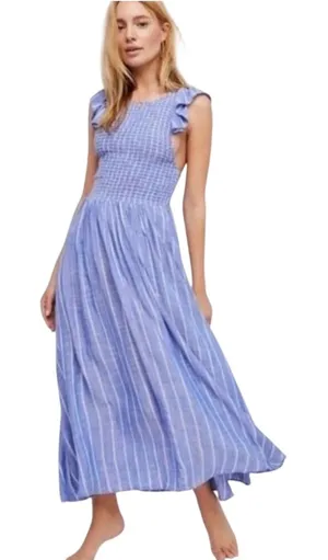 FREE PEOPLE Boho Coastal Striped Lightweight Chambray Midi Dress thumbnail 1
