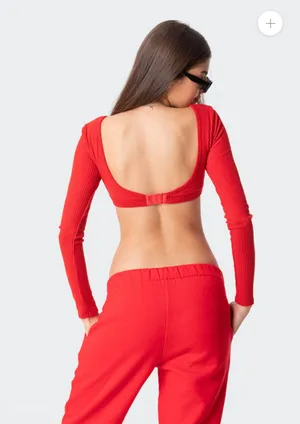 Edikted Red Sydney Ribbed Open Back Crop thumbnail 2