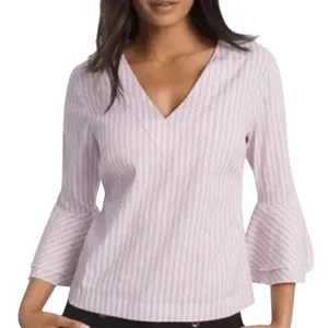 WHITE HOUSE BLACK MARKET Carmen Candy Stripe Belled Sleeve Blouse‎ NWOT Size 6 thumbnail 1