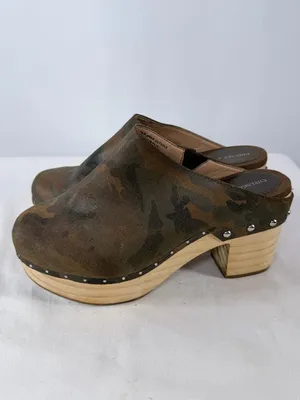 Chelsea & Violet Jana Camo Leather Wooden Clogs Brown Black Size‎ 9 thumbnail 2