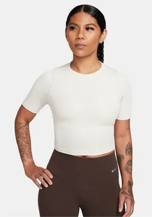 Nike Women’s Zenvy Cropped White Ribbed Top Medium Form Fitting Dri-Fit thumbnail 1