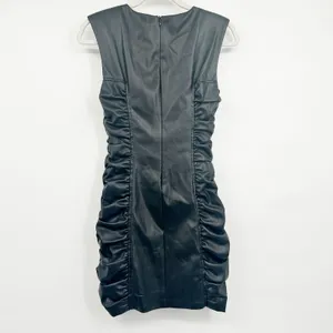 Zara Womens Black Ruched Faux Leather Edgy Grunge Moto Bodycon Mini Dress Size S thumbnail 6
