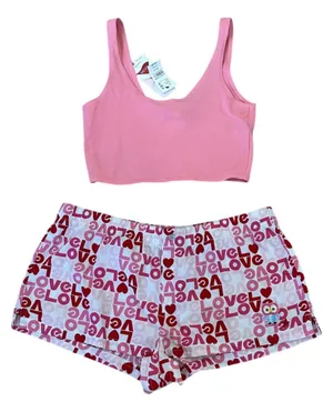 Topshop Love Pajama Shorts Set MEDIUM Valentine PJs Playful NEW Pink Crop Top Cotton thumbnail 1