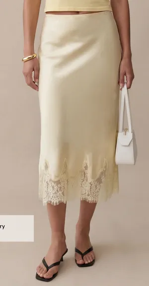 NWT Evren Silk Midi Skirt size Small S Lace trim butter yellow o.p.t thumbnail 1
