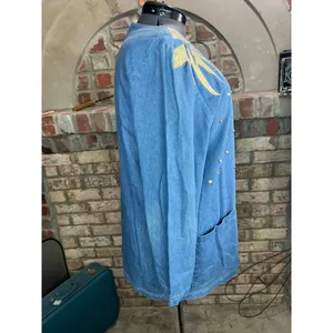 Jean Jacket open front gold shoulders studded bedazzled 1990s Blue Size XL thumbnail 8