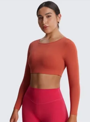 Aoxjox Clarissa‎ Backless Long Sleeve Crop Top Orange Gym Yoga XS thumbnail 1
