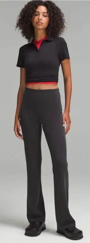Lululemon Ribbed Softstreme Flare Leg Pants in Black Sz 4 🧡🎀 thumbnail 1