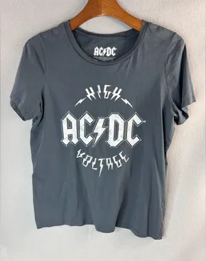 AC/DC L Vintage-Style Black Tee with White High Voltage Logo thumbnail 1