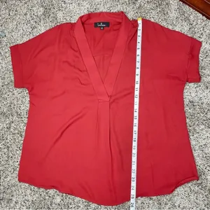 Lulus Rise to the Top Rust Red V-Neck Short Sleeve Top Blouse Medium thumbnail 10