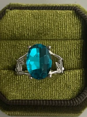 Silver Ring with Teal Blue Oval Gemstone - Women's Fashion Ring Size 8 thumbnail 2