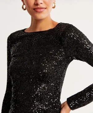 Abercrombie & Fitch Long-Sleeve Sequin Boatneck Top in Black- S thumbnail 1