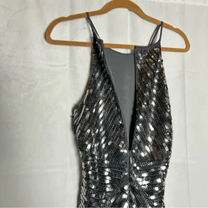 Lulus Silver Ace of Spades Gunmetal‎ Sequin Bodycon Mini Dress Size Small thumbnail 4