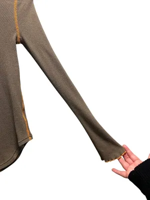 Free People Zip It Waffle Knit Thermal Top Khaki Size XS Neutral Fall Boho Cute thumbnail 10