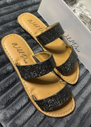 Wild Pair Black Rhinestone Double-Strap Slide Sandals thumbnail 1