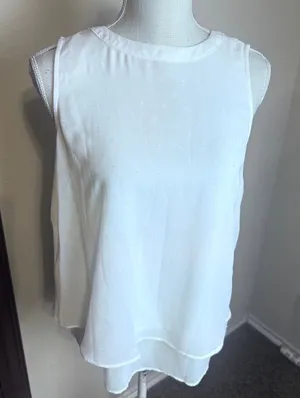 Apt.‎ 9 Womens White Sleeveless Clip Dot Tiered Blouse sz M Office Coquette thumbnail 1