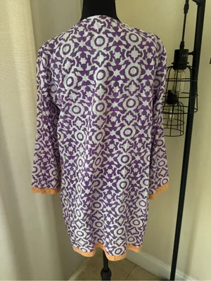 Roberta Roller Rabbit Purple Print Cotton Tunic Dress Cover Up Size Small thumbnail 7