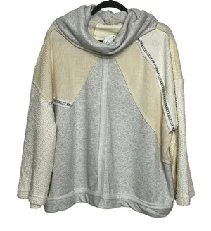 POL Cowl Neck Pullover Cream Gray Oversized Bling Size Small thumbnail 1