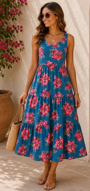 Matilda Jane Cottagecore Floral Peony Tiered Maxi Dress Keyhole Back‎ M thumbnail 1